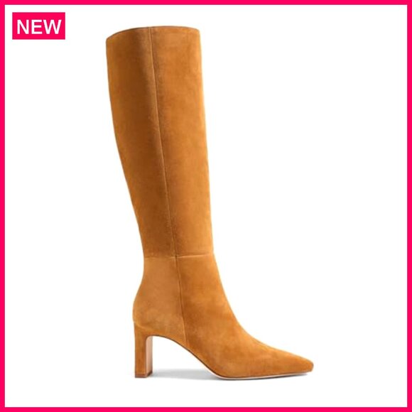 Knee High Boots Chunky Heel Square Toe Side Zipper Fall Dress Shoes - Picture 4 of 8